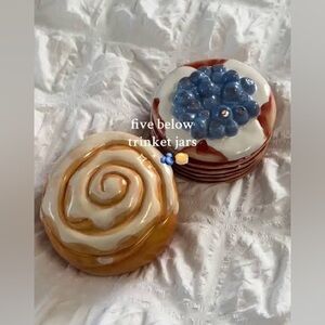 Five below 2 Dessert Trinket Jars decor cinnamon roll blueberry pancakes